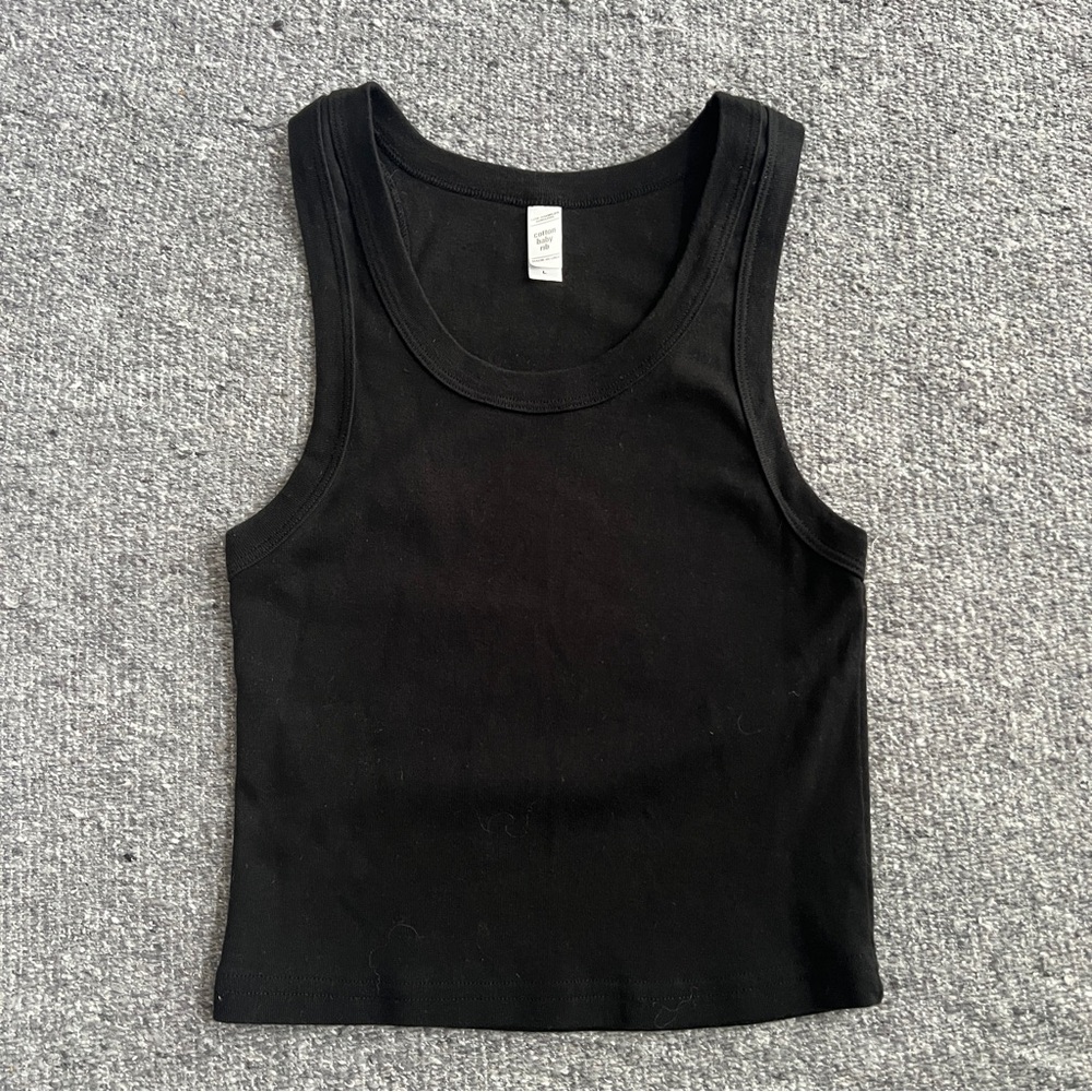Los Angeles Apparel Black Baby Rib Knit Cotton Cropped Tank Large fits Small